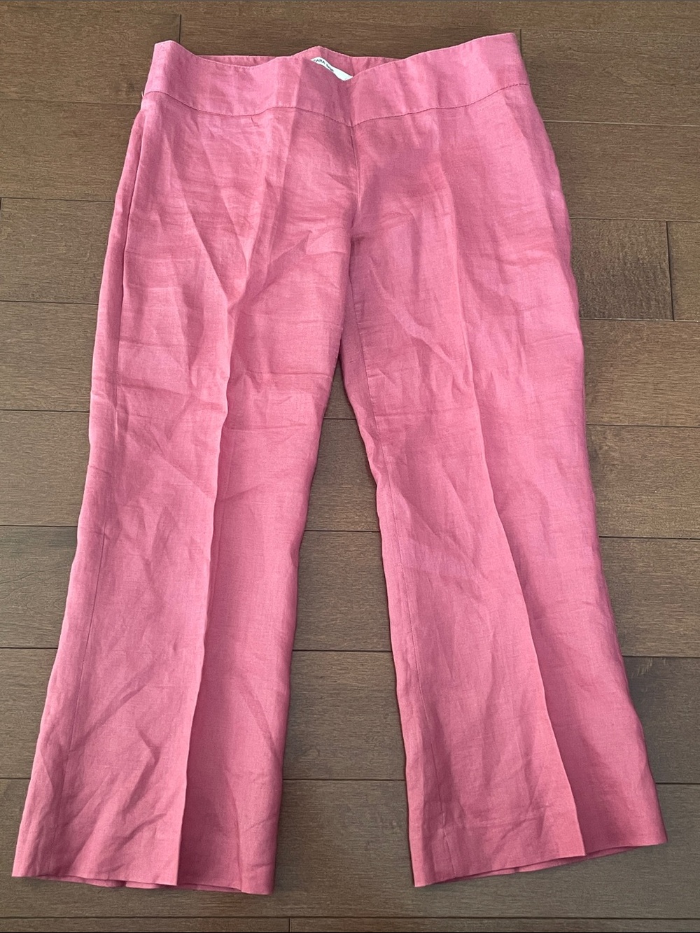Pink Chinese Linen Blend Crop Pants